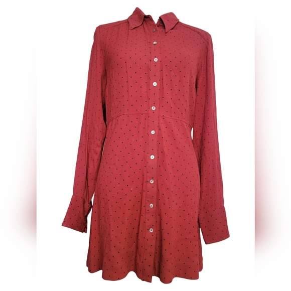 Free People This Town Red Polka Dot Button Down Mini Shirt Dress Size XS - Picture 1 of 11